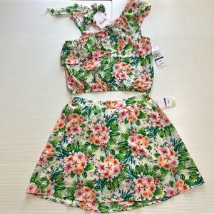 Youth Girls Hawaiian 3pc Outfit XL Top Skort Hair Tie Set Summer Ruffle Crop NWT